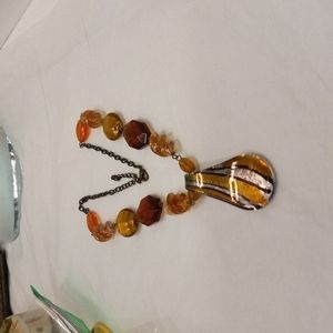 Beaded Glass Necklace Amber Gray & Brown 12"